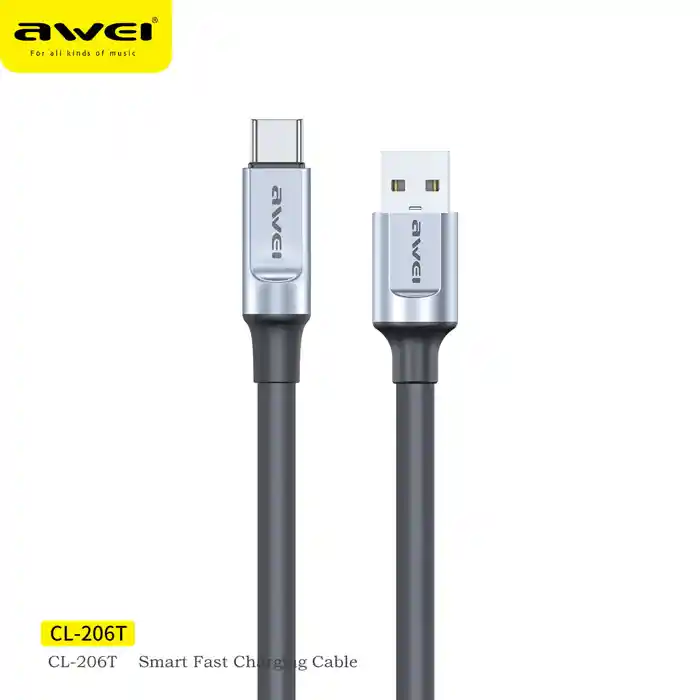 Awei CL-206T 1m Type-C Intelligent Fast Charging Cable 5.A Fast Data Transmission Flexible & Durable